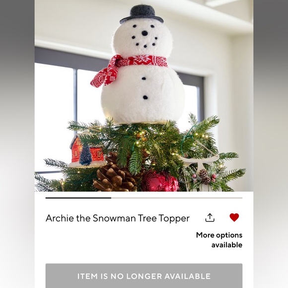 Pottery Barn Archie The Snowman Christmas Tree Topper Sold Out New ⛄️ - Picture 3 of 3